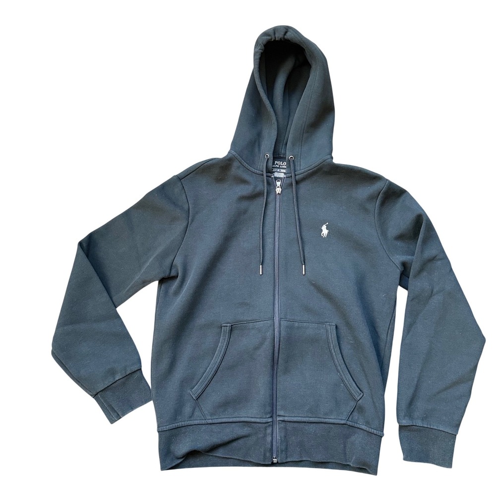 Polo Ralph Lauren Men S Black Full Zip Hoodie Pony Logo Cotton Blend